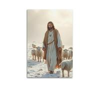 Modern Home Aesthetics Canvas Wall Decor Posters- Divine Shepherd Leading Flock in Snowy Peace Bringing Sacred Comfort for Art Decor 08x12inch(20x30cm) Unframe-style