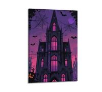 Modern Home Aesthetics Canvas Wall Decor Posters- Halloween Poster Ancient Castle Under Purple Sky Halloween Decorations 08x12inch(20x30cm) Frame-style