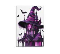 Modern Home Aesthetics Canvas Wall Decor Posters- Halloween Poster Ancient Castle with Purple Witch Hat Halloween Decorations 12x18inch(30x45cm) Unframe-style