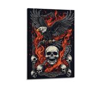 Modern Home Aesthetics Canvas Wall Decor Posters- Halloween Poster Combination Of Eagle And Skull In Flames Is Dominant And Has Festival Atmosphere Halloween Decorations 12x18inch(30x45cm) Frame-styl