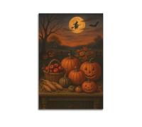 Modern Home Aesthetics Canvas Wall Decor Posters- Halloween Poster Combination Of Witch And Pumpkin Under Moonlight Is Dreamy And Has Festival Atmosphere Halloween Decorations 16x24inch(40x60cm) Unfr
