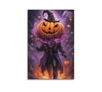 Modern Home Aesthetics Canvas Wall Decor Posters- Halloween Poster Flame Pumpkin Man Image Is Cool And Has Festival Atmosphere Halloween Decorations 08x12inch(20x30cm) Unframe-style
