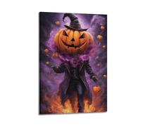 Modern Home Aesthetics Canvas Wall Decor Posters- Halloween Poster Flame Pumpkin Man Image Is Cool And Has Festival Atmosphere Halloween Decorations 24x36inch(60x90cm) Frame-style