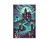 Modern Home Aesthetics Canvas Wall Decor Posters- Halloween Poster Haunted House On The Hill Scene Is Thrilling And Has Festival Atmosphere Halloween Decorations 12x18inch(30x45cm) Unframe-style