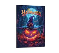 Modern Home Aesthetics Canvas Wall Decor Posters- Halloween Poster Image Of Pumpkin With Witch Hat Is Classic And Has Festival Atmosphere Halloween Decorations 24x36inch(60x90cm) Frame-style
