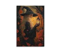 Modern Home Aesthetics Canvas Wall Decor Posters- Halloween Poster Image Of Witch With Lantern In Forest Is Mysterious And Has Festival Atmosphere Halloween Decorations 16x24inch(40x60cm) Unframe-sty