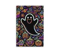 Modern Home Aesthetics Canvas Wall Decor Posters- Halloween Poster Neon Ghost with Pumpkin Lanterns And Skulls Halloween Decorations 08x12inch(20x30cm) Unframe-style