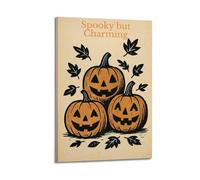 Modern Home Aesthetics Canvas Wall Decor Posters- Halloween Poster The Combination Of Pumpkins And Autumn Leaves Is Classic And Has Festival Atmosphere Halloween Decorations 24x36inch(60x90cm) Frame-