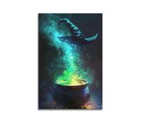 Modern Home Aesthetics Canvas Wall Decor Posters- Halloween Poster Witch Hat And Magic Crucible Halloween Decorations 12x18inch(30x45cm) Unframe-style