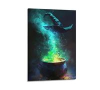 Modern Home Aesthetics Canvas Wall Decor Posters- Halloween Poster Witch Hat And Magic Crucible Halloween Decorations 24x36inch(60x90cm) Frame-style