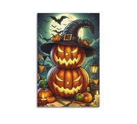 Modern Home Aesthetics Canvas Wall Decor Posters- Halloween Poster Witch Hat Pumpkin Lanterns Full Of Joyful Fantasy Atmosphere Halloween Decorations 16x24inch(40x60cm) Unframe-style