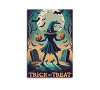 Modern Home Aesthetics Canvas Wall Decor Posters- Halloween Poster Witch Pumpkin Lantern Bat Fantasy Weird Festive Feeling Halloween Decorations 12x18inch(30x45cm) Unframe-style