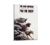 Modern Home Aesthetics Canvas Wall Decor Posters- Religious Painting The Good Shepherd Protecting Sheep from Wolves Painting 24x36inch(60x90cm) Frame-style