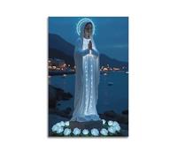 Modern Home Aesthetics Canvas Wall Decor Posters- Religious Poster Glowing Virgin Mary by The Sea Bringing Serene And Holy Atmosphere Painting 24x36inch(60x90cm) Unframe-style