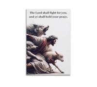 Modern Home Aesthetics Canvas Wall Decor Posters- Religious Poster Jesus Protecting Lamb From Wolves Faithful And Moving Painting 24x36inch(60x90cm) Unframe-style