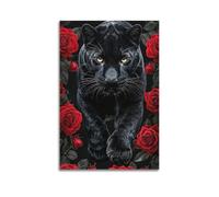 Modern Home Canvas Wall Decor Aesthetic Living Space Posters Animal Poster Black Panther Roses Decor Mysterious Vibe Creator Painting 24x36inch(60x90cm) Unframe-style