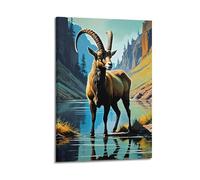 Modern Home Canvas Wall Decor Aesthetic Living Space Posters Animal Poster Goat River Canyon Decor Majestic Vibe Creator Painting 20x30inch(50x75cm) Frame-style