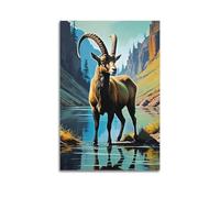 Modern Home Canvas Wall Decor Aesthetic Living Space Posters Animal Poster Goat River Canyon Decor Majestic Vibe Creator Painting 16x24inch(40x60cm) Unframe-style