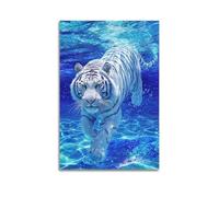 Modern Home Canvas Wall Decor Aesthetic Living Space Posters Animal Poster Noble White Tiger in Water Cute And Healing Adding Childlike Fun to Children's Rooms Art 16x24inch(40x60cm) Unframe-style