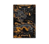 Modern Home Canvas Wall Decor Aesthetic Living Space Posters Art Poster Black And Gold Samurai And Dragon Pattern Domineering Cool And Super Eye - Catching 16x24inch(40x60cm) Unframe-style