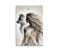 Modern Home Canvas Wall Decor Aesthetic Living Space Posters Art Poster Silhouette of Woman And Wolf Creative Abstract Canvas Painting 20x30inch(50x75cm) Unframe-style