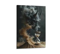 Modern Home Canvas Wall Decor Aesthetic Living Space Posters Character Poster Mysterious Horned Figure with Hourglass Smoke Lingering As If Thinking Fantastical Wall Art 08x12inch(20x30cm) Frame-style