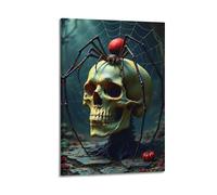Modern Home Canvas Wall Decor Aesthetic Living Space Posters Dark Poster Skull And Red Spider Mysterious Weird And Super Atmospheric 20x30inch(50x75cm) Frame-style