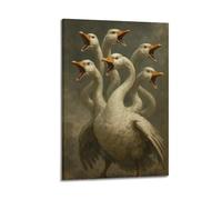 Modern Home Canvas Wall Decor Aesthetic Living Space Posters Fantasy Animal Poster Creative Retro Multi-Headed Goose Design 12x18inch(30x45cm) Frame-style