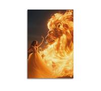 Modern Home Canvas Wall Decor Aesthetic Living Space Posters Fantasy Poster Flame Lion And Woman Cool Mysterious And Super Eye - Catching 08x12inch(20x30cm) Unframe-style