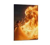 Modern Home Canvas Wall Decor Aesthetic Living Space Posters Fantasy Poster Flame Lion And Woman Cool Mysterious And Super Eye - Catching 20x30inch(50x75cm) Frame-style