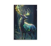 Modern Home Canvas Wall Decor Aesthetic Living Space Posters Fantasy Poster Glowing Deer Forest Decor Magical Vibe Creator Painting 12x18inch(30x45cm) Unframe-style
