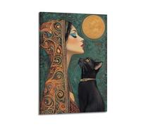 Modern Home Canvas Wall Decor Aesthetic Living Space Posters Figure Poster Moonlit Night Cat Talk Cute And Healing Adding Childlike Fun to Children's Rooms Art 12x18inch(30x45cm) Frame-style