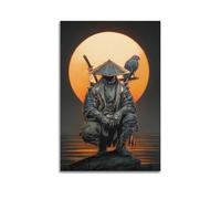 Modern Home Canvas Wall Decor Aesthetic Living Space Posters Figure Poster Samurai with Hat Eagle And Sword before Full Moon Eastern Chivalry Canvas Painting 24x36inch(60x90cm) Unframe-style