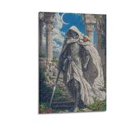 Modern Home Canvas Wall Decor Aesthetic Living Space Posters Figure Poster White - Robed Knight Under The Moon Mysterious And Shocking Adding A Fantasy Atmosphere to Studies Art 24x36inch(60x90cm) Fra