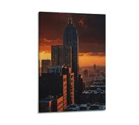 Modern Home Canvas Wall Decor Aesthetic Living Space Posters Landscape Poster City Buildings in Warm Orange Glow at Sunset City Dusk Canvas Painting 08x12inch(20x30cm) Frame-style
