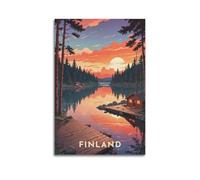 Modern Home Canvas Wall Decor Aesthetic Living Space Posters Landscape Poster Finland Sunset Lake Cabin Nature Rooms Peace Painting 24x36inch(60x90cm) Unframe-style