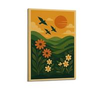 Modern Home Canvas Wall Decor Aesthetic Living Space Posters Landscape Poster Flowers Birds And Warm - Tone Healing A Canvas Painting 20x30inch(50x75cm) Frame-style