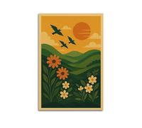 Modern Home Canvas Wall Decor Aesthetic Living Space Posters Landscape Poster Flowers Birds And Warm - Tone Healing A Canvas Painting 12x18inch(30x45cm) Unframe-style
