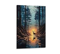 Modern Home Canvas Wall Decor Aesthetic Living Space Posters Landscape Poster Forest Deer with Dreamy Light And Shadow A Canvas Painting 20x30inch(50x75cm) Frame-style
