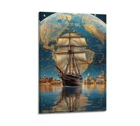 Modern Home Canvas Wall Decor Aesthetic Living Space Posters Landscape Poster Global Sail Mysterious And Shocking Adding A Fantasy Atmosphere to Studies Art 12x18inch(30x45cm) Frame-style
