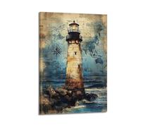 Modern Home Canvas Wall Decor Aesthetic Living Space Posters Landscape Poster Lighthouse And Ancient Sea Chart Mysterious And Shocking Adding A Fantasy Atmosphere to Studies Art 24x36inch(60x90cm) Fra