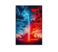 Modern Home Canvas Wall Decor Aesthetic Living Space Posters Landscape Poster Lightning Cuts through The Blue And Red Clouds An Epic And Shocking Canvas Painting 20x30inch(50x75cm) Unframe-style
