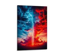 Modern Home Canvas Wall Decor Aesthetic Living Space Posters Landscape Poster Lightning Cuts through The Blue And Red Clouds An Epic And Shocking Canvas Painting 12x18inch(30x45cm) Frame-style
