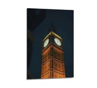 Modern Home Canvas Wall Decor Aesthetic Living Space Posters Landscape Poster London's Big Ben Lit by Warm Light at Night with Clear Clocks Night View Canvas Painting 24x36inch(60x90cm) Frame-style