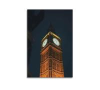 Modern Home Canvas Wall Decor Aesthetic Living Space Posters Landscape Poster London's Big Ben Lit by Warm Light at Night with Clear Clocks Night View Canvas Painting 20x30inch(50x75cm) Unframe-style