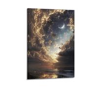 Modern Home Canvas Wall Decor Aesthetic Living Space Posters Landscape Poster Moonlit Beach Clouds Sky Decor Magical Vibe Bringer Painting 20x30inch(50x75cm) Frame-style