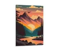 Modern Home Canvas Wall Decor Aesthetic Living Space Posters Landscape Poster Mountain Sunset Lake Scene Canvas Art 16x24inch(40x60cm) Frame-style