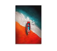 Modern Home Canvas Wall Decor Aesthetic Living Space Posters Landscape Poster Red Boat Docks at Colorful Coast Sea Sand Color Collision Fresh Seaside Wall Art 08x12inch(20x30cm) Unframe-style