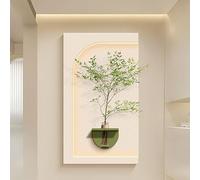 Modern Home Decor Landscape Wall Sculpture,3D Landscape Wall Hanging Mural with LED Light,Borderless Sandstone Decoration,with Water Storage Vase,Frameless Design(Medium,50 * 87cm/19.7 * 34.2in)