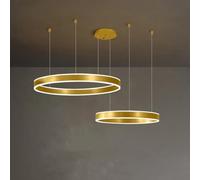 Modern Home Decoration 2 Rings Gold Minimalism Dimmable LED Hanging Pendant Light Fixtures Circular Round Entryway Ceiling Chandelier for Living Dining Room Kitchen Foyer(2 ring 40+60c